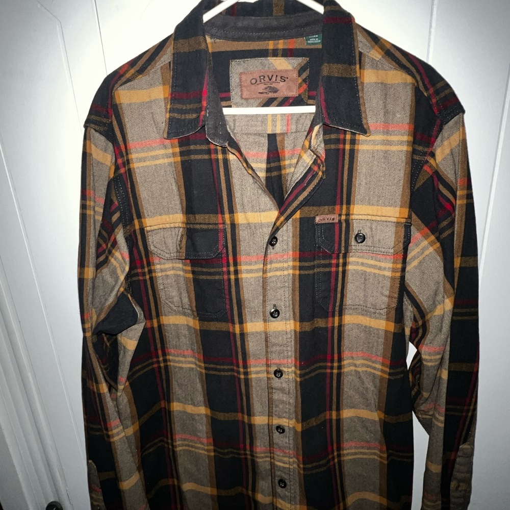 Orvis Men's Casual Plaid Shirt - Black, Brown, and Red